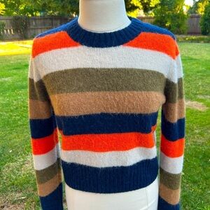 COS Alpaca Wool Blend Multicolor Striped Sweater | Crew Neck Color-block Size S
